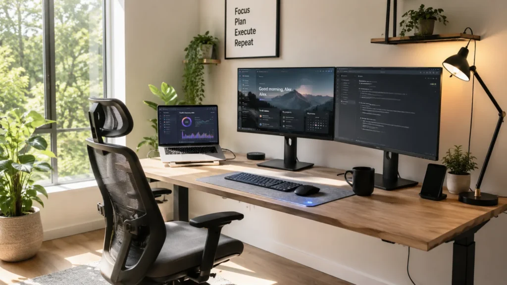 Modern work from home office setup designed for better productivity