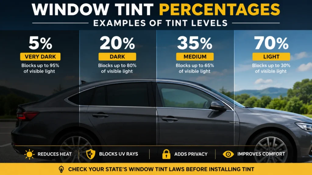 Comparison of different window tint percentages