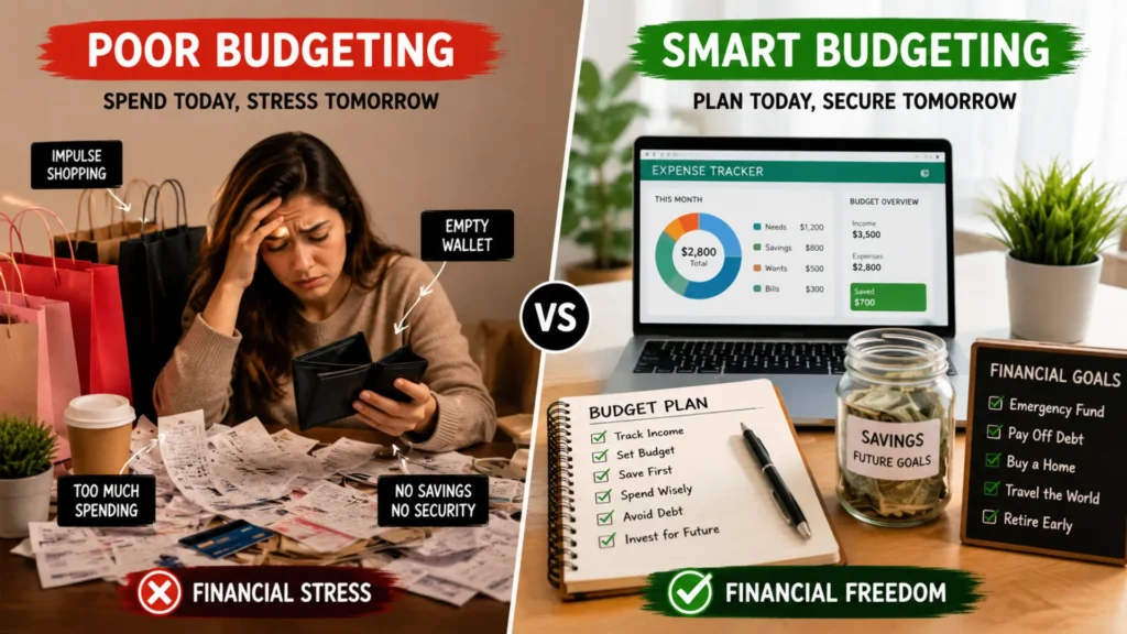 Comparison of overspending habits and smart budgeting strategies for young adults.
