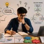 Professional analyzing information and solving problems to improve critical thinking skills.