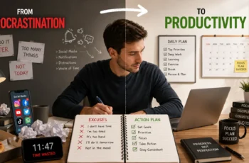Person overcoming procrastination and improving productivity with effective time management techniques
