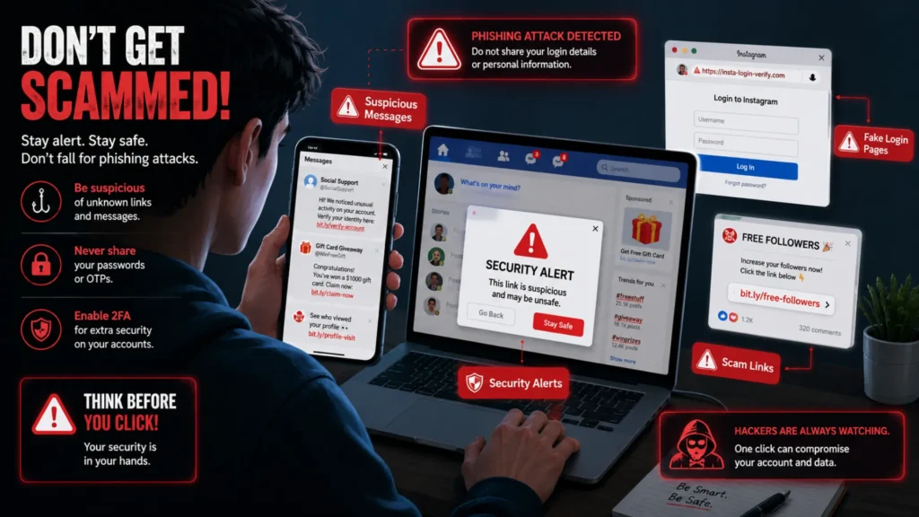 User identifying phishing scams and suspicious messages on social media.
